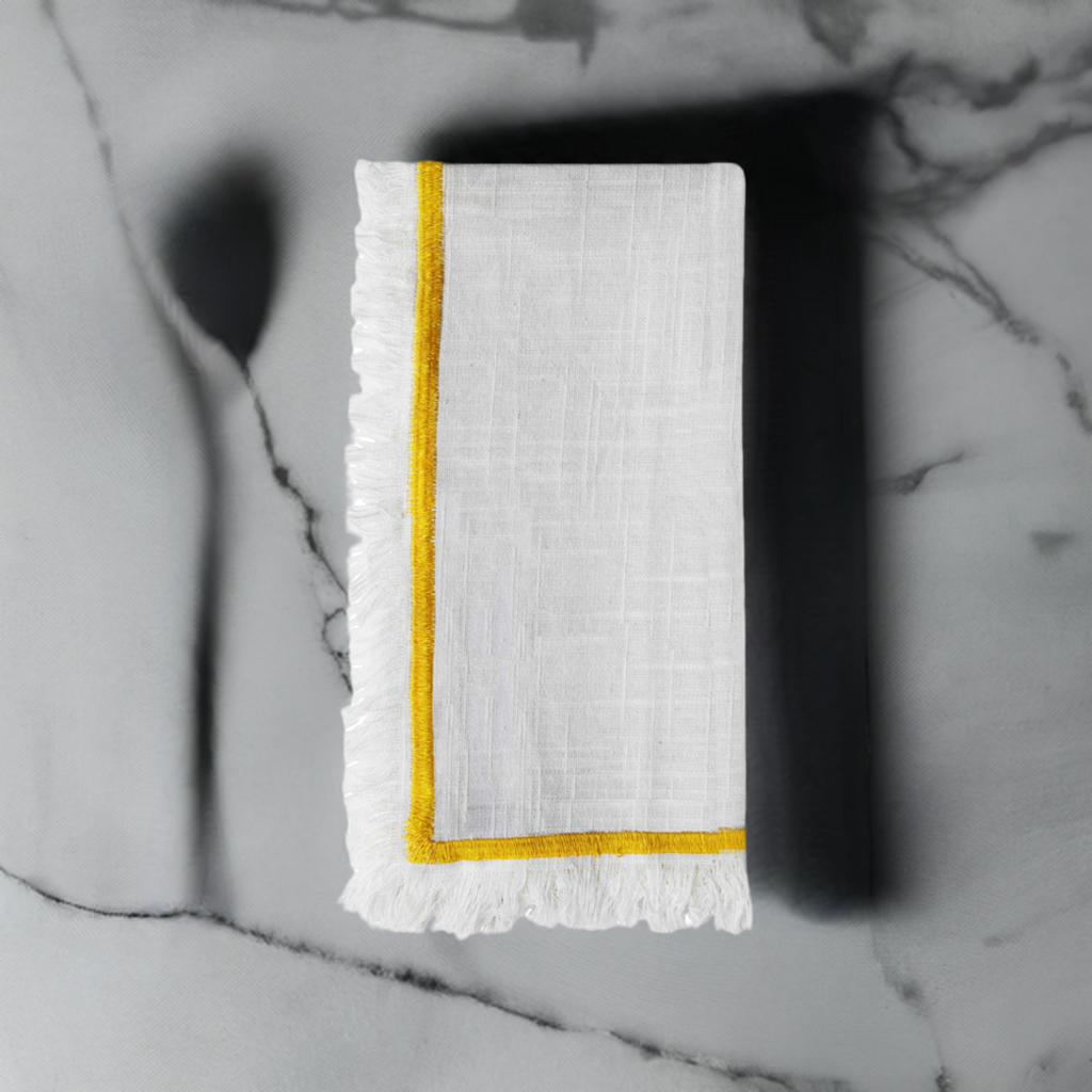 Table Cloth Napkins Set of 4 with Yellow Embroidery