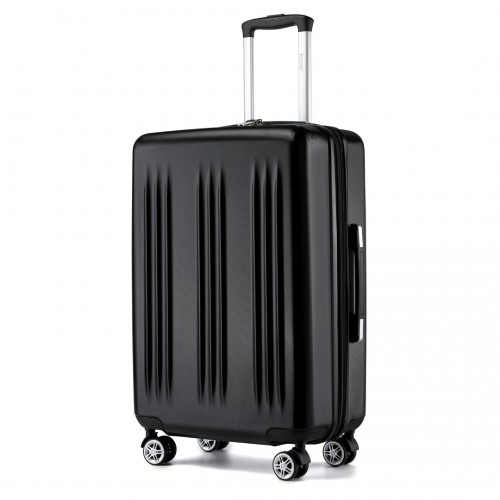 KSK2483 - Kono 28 Inch Sleek Striped Check-In Suitcase Expandable Durable ABS+PC Luggage with Four Spinner Wheels TSA Lock - Black
