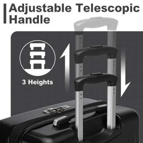 KSK2483 - Kono 28 Inch Sleek Striped Check-In Suitcase Expandable Durable ABS+PC Luggage with Four Spinner Wheels TSA Lock - Black