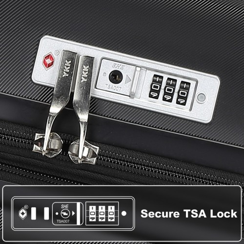 KSK2483 - Kono 28 Inch Sleek Striped Check-In Suitcase Expandable Durable ABS+PC Luggage with Four Spinner Wheels TSA Lock - Black