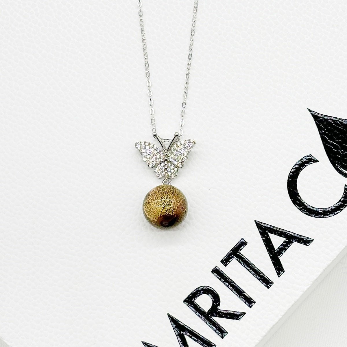 Sterling Silver Diamond Butterfly Aroma Necklace - Starry Night | Energy & Healing | Diffuse on the go