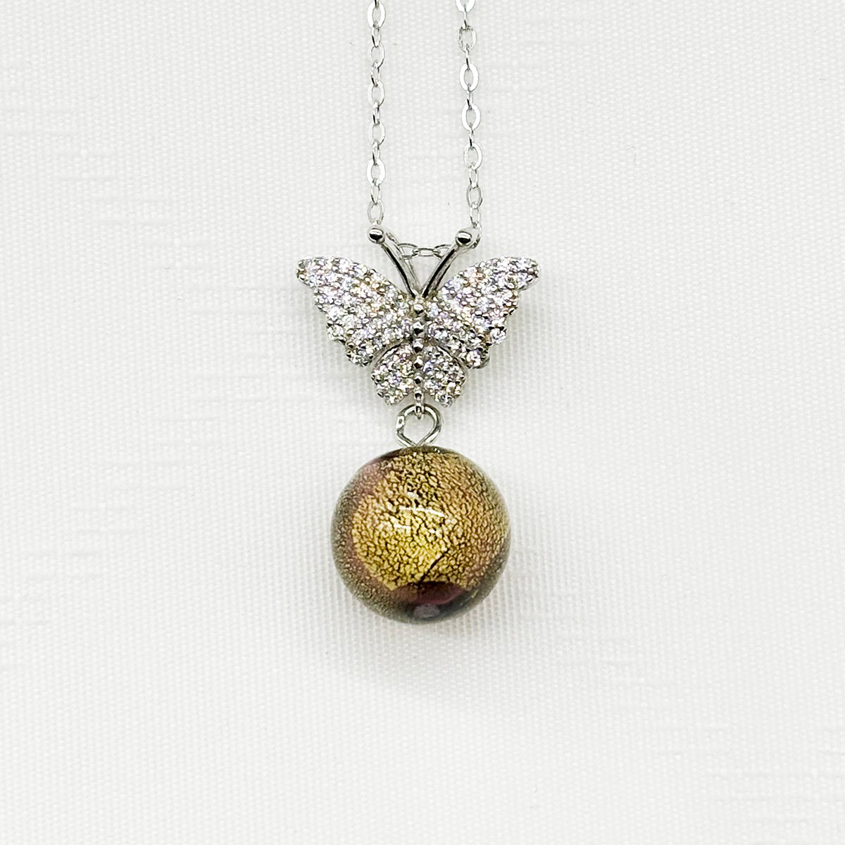 Sterling Silver Diamond Butterfly Aroma Necklace - Starry Night | Energy & Healing | Diffuse on the go