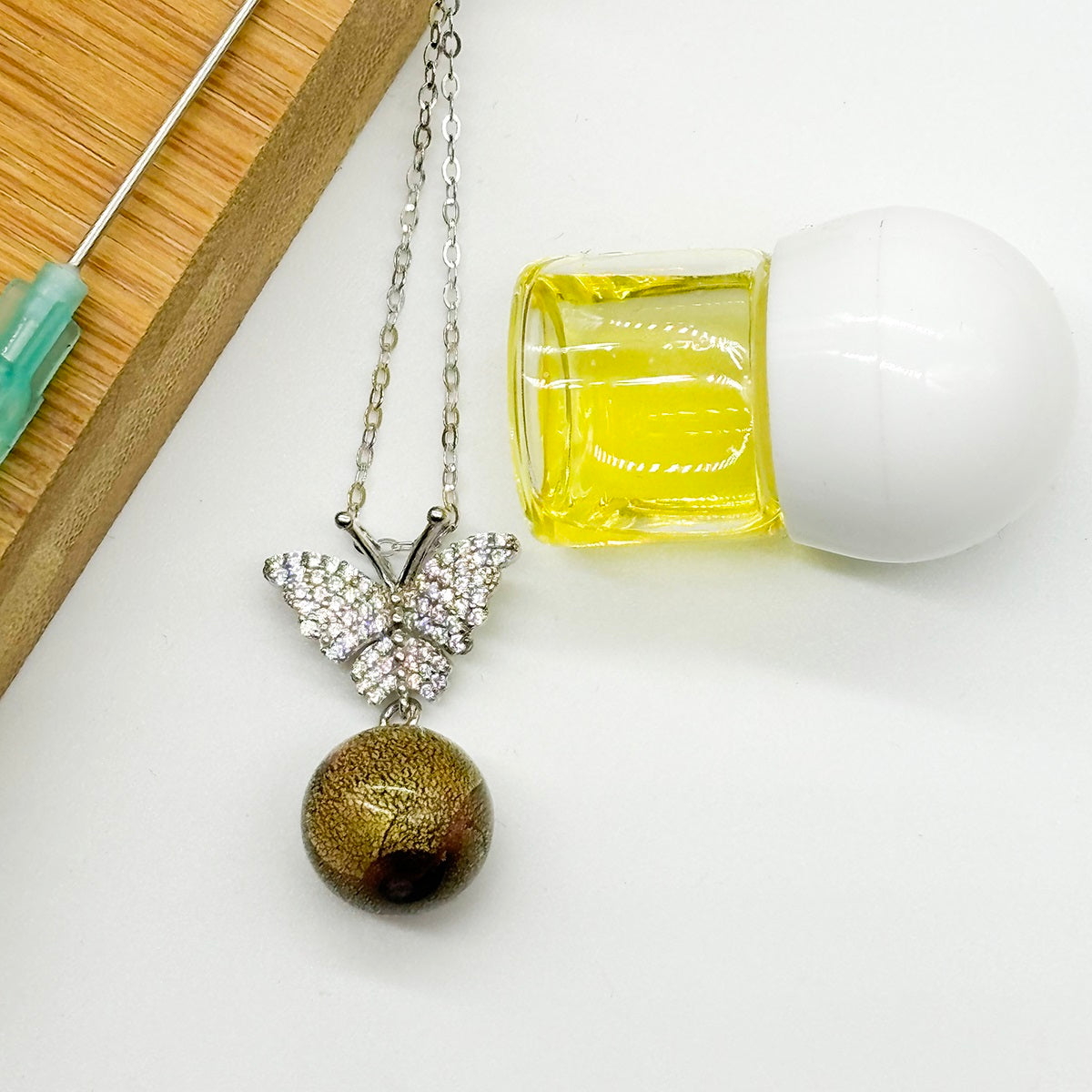 Sterling Silver Diamond Butterfly Aroma Necklace - Starry Night | Energy & Healing | Diffuse on the go