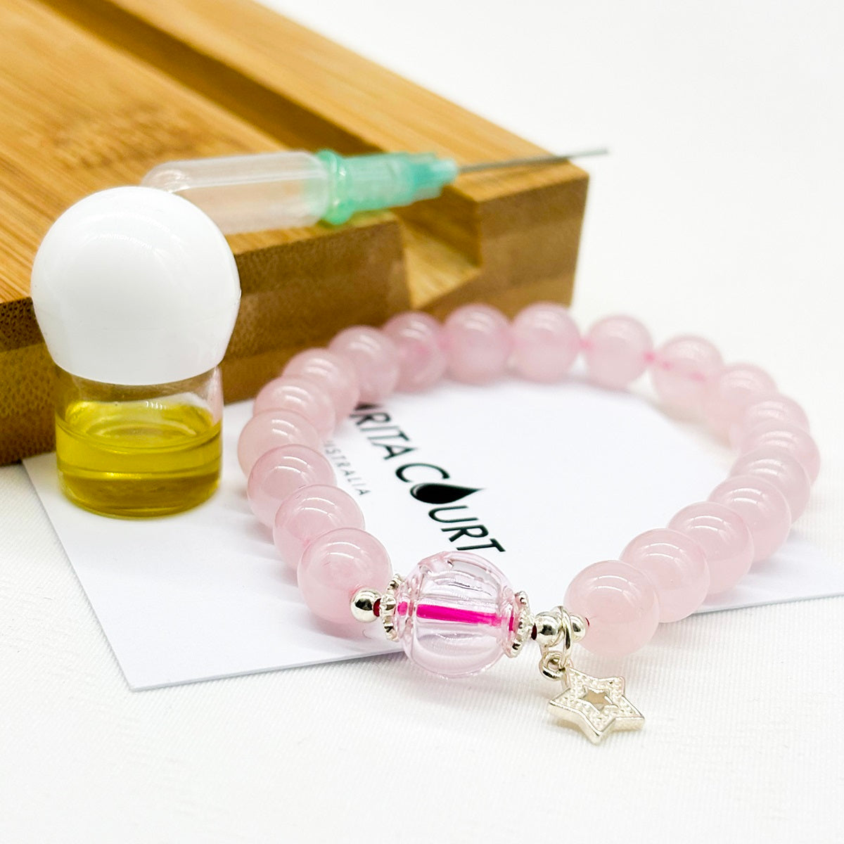 Sterling Silver Crystal Aroma Bracelet - Rose Quartz | Energy & Healing | Diffuser Jewellery