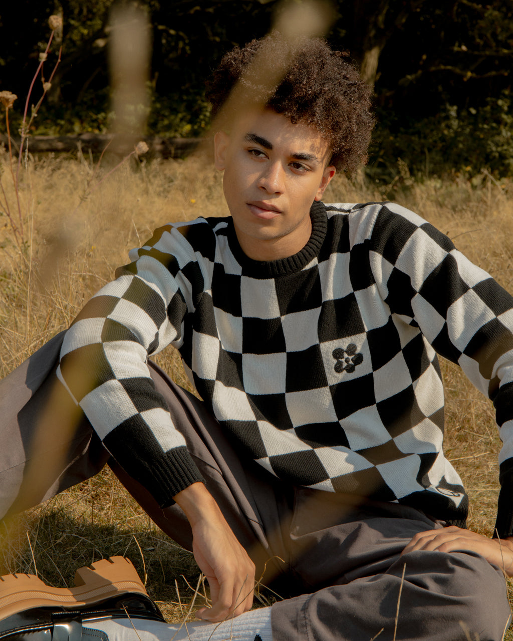 Embroidered Checked Wool & Cashmere Jumper