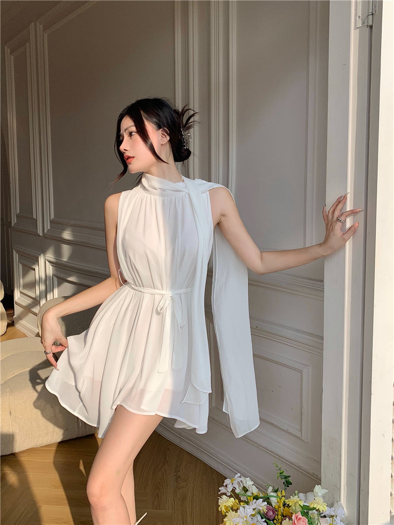 White Neck Dress Designed By Female Minority In Spring And Summer