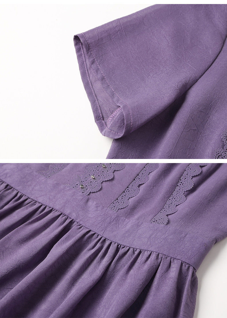 Lace Patchwork Purple Dress For Women