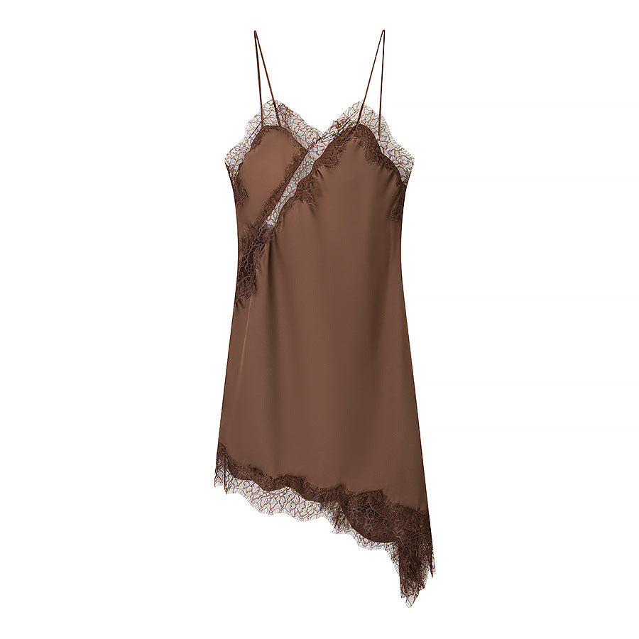 Lace Asymmetric Slip Dress