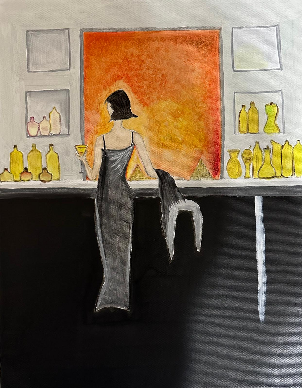Lady in Bar Original Oil Painting