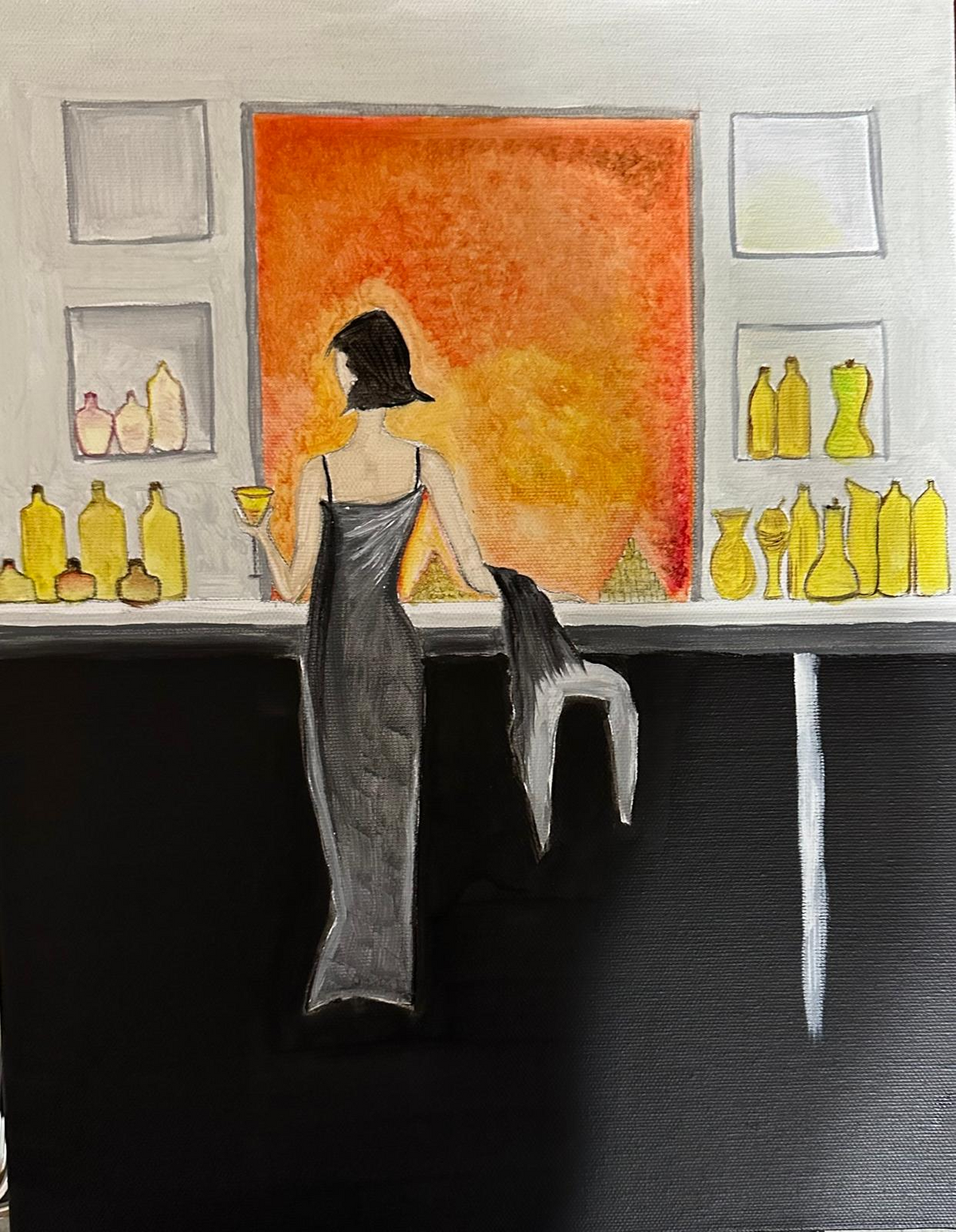 Lady in Bar Original Oil Painting