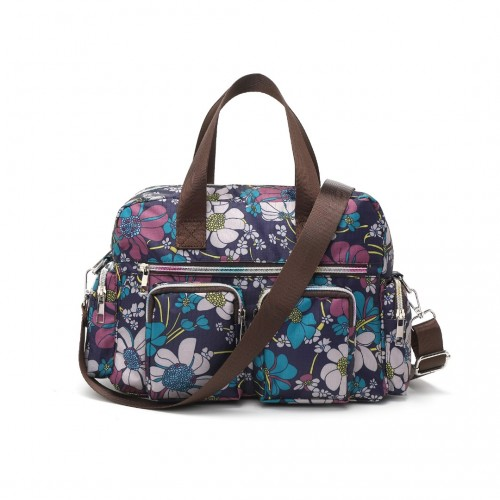MSK2434F - Kono Versatile Multi-Pocket Travel Bag With Adjustable Detachable Strap And Flower Print - Navy