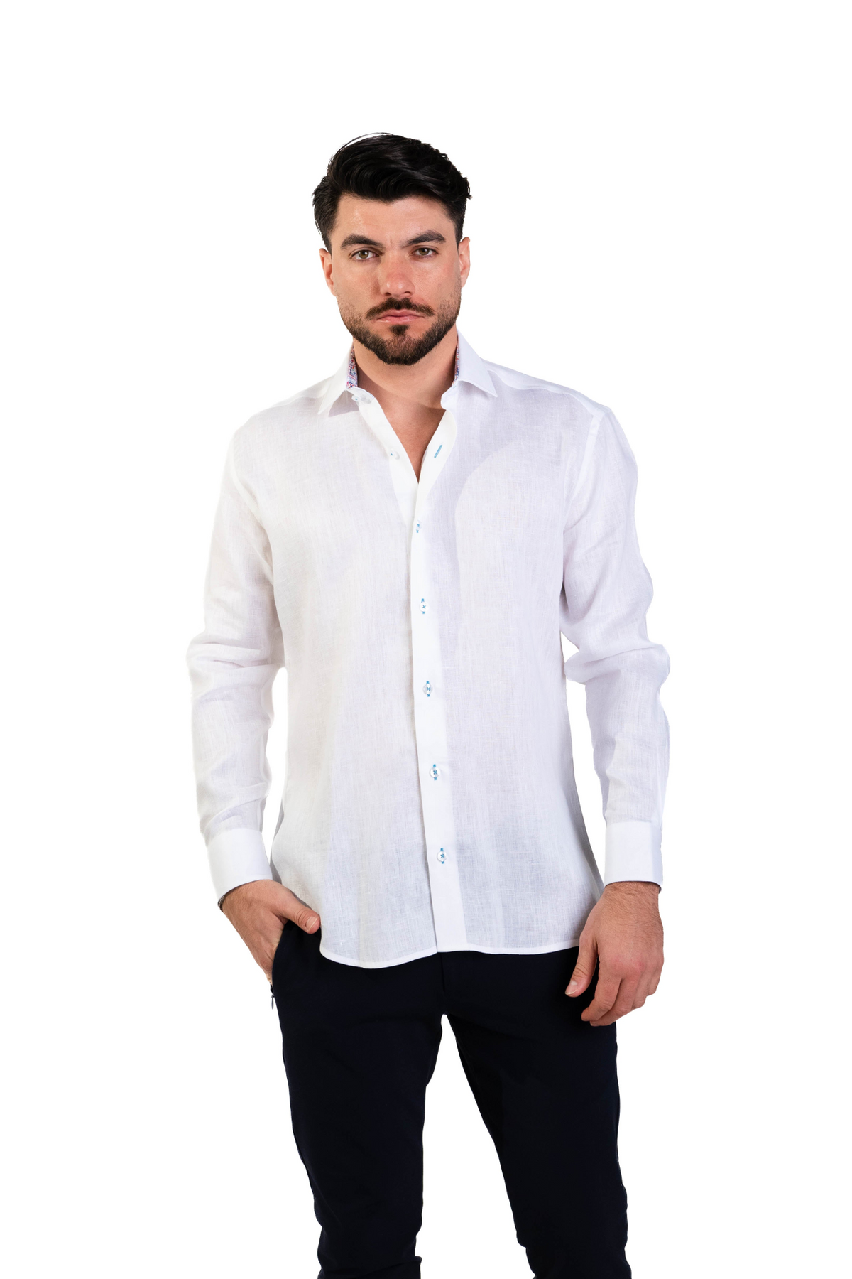 MASUTTO TORRE/05 LINEN LONG SLEEVE BUTTON DOWN SHIRT