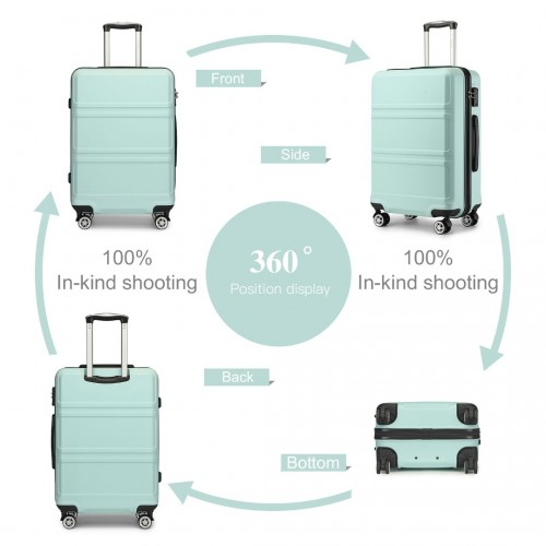 K1871-1L - Kono ABS 24 Inch Sculpted Horizontal Design Suitcase - Mint Green