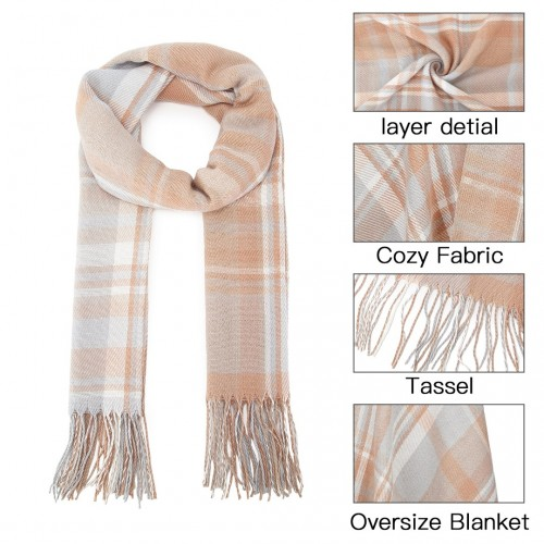 SFN4401 - Elegant Color Block Scarf with Fringe Detailing – Versatile Oversized Design - Light Blue