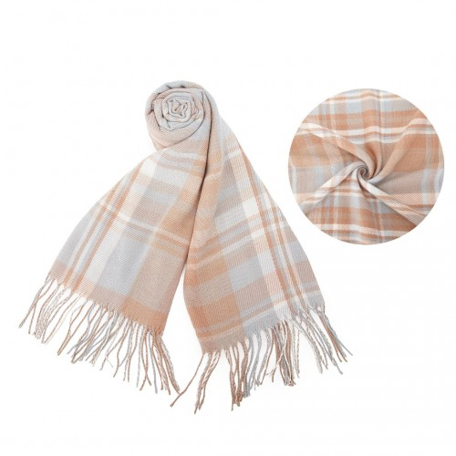 SFN4401 - Elegant Color Block Scarf with Fringe Detailing – Versatile Oversized Design - Light Blue
