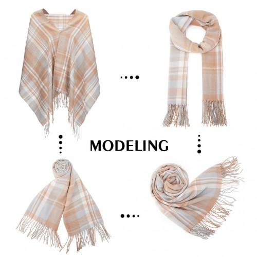 SFN4401 - Elegant Color Block Scarf with Fringe Detailing – Versatile Oversized Design - Light Blue