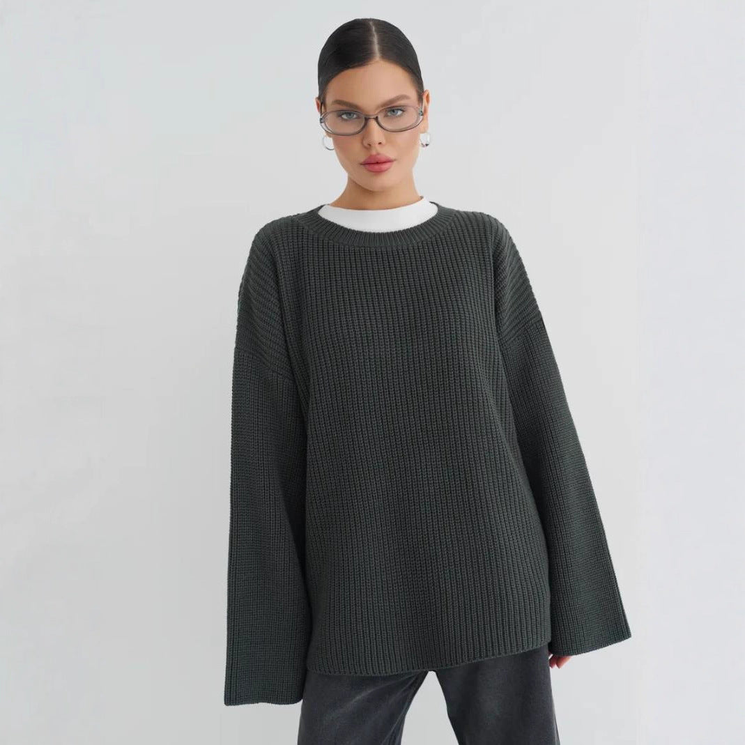 European And American Loose Autumn Winter Sweater Gray Top