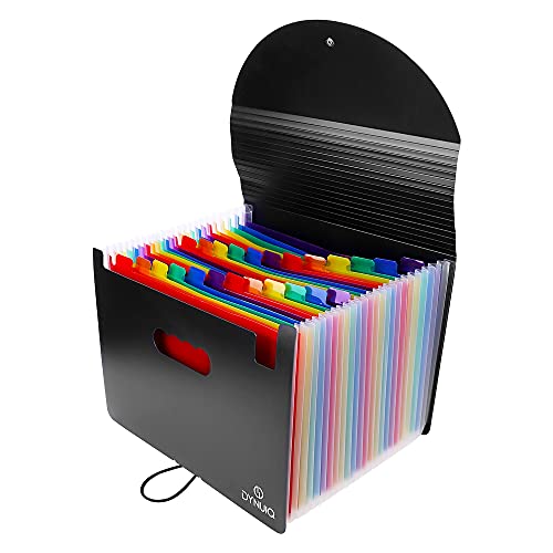 DYNUIQ File Organiser Pocket Document Organiser, Folder with Foldable Lid and Multi-Coloured Labels, A4 Expanding File Folder Organiser and Document Storage Box File