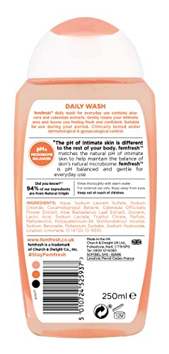 Femfresh Everyday Care Daily Intimate Vaginal Wash - Feminine Hygiene Shower & Bath Gel Cleanser - pH Balanced, Soap Free Gel Formula with Natural Aloe Vera & Calendula - 250 ml (Pack of 1)