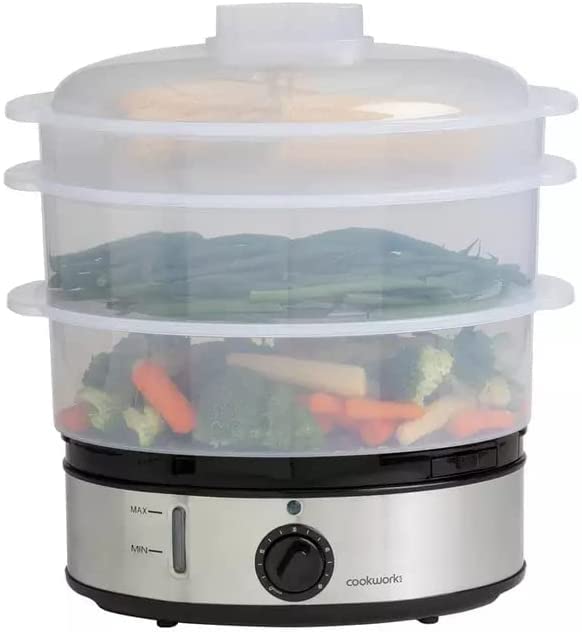 Cookworks XJ-10303 3 Bowl Electric Steamer Makes Nutritious Food Prep Easy - White