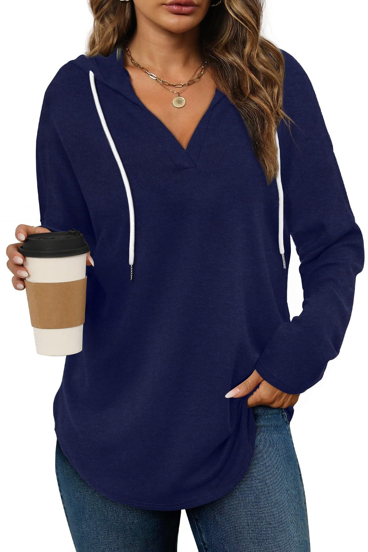 Autumn New Women's V-neck Sweatshirt Hooded Long Sleeve