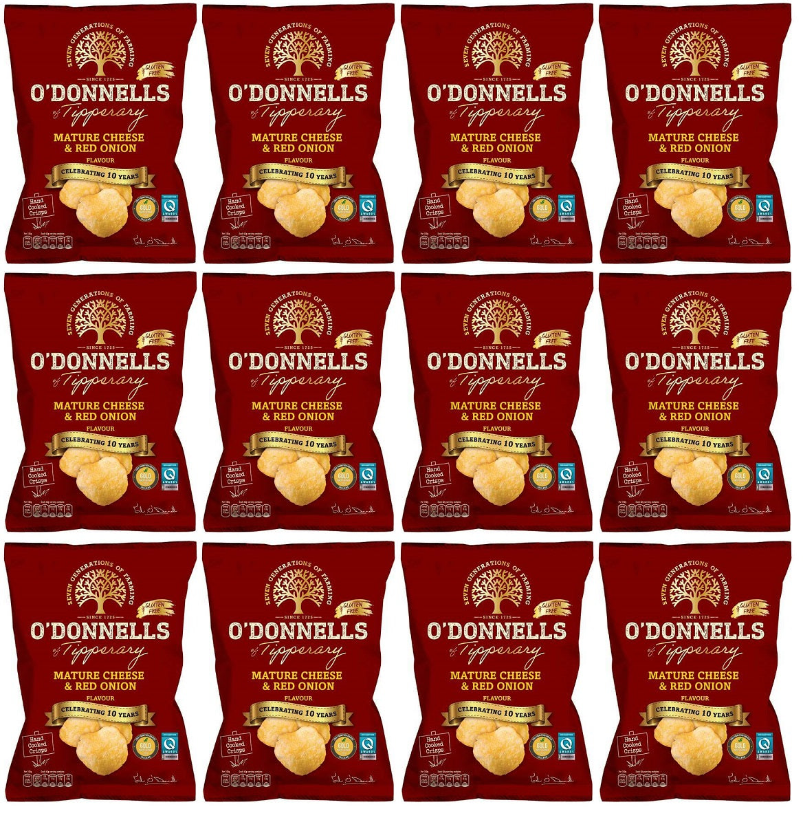 12 x O Donnells Mature Cheese & Red Onion Flavour Crisps 125G