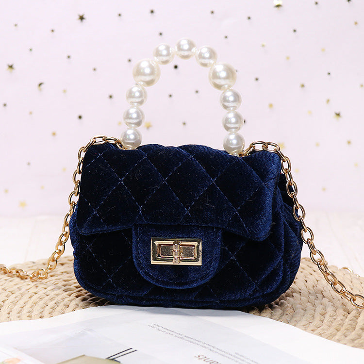 Gold Velvet Mini Pearl Tote
