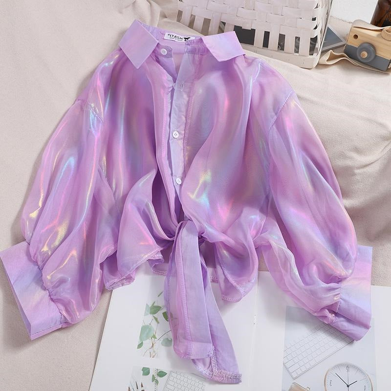 Fashionable Glossy Purple Cardigan Sun-protective Garment