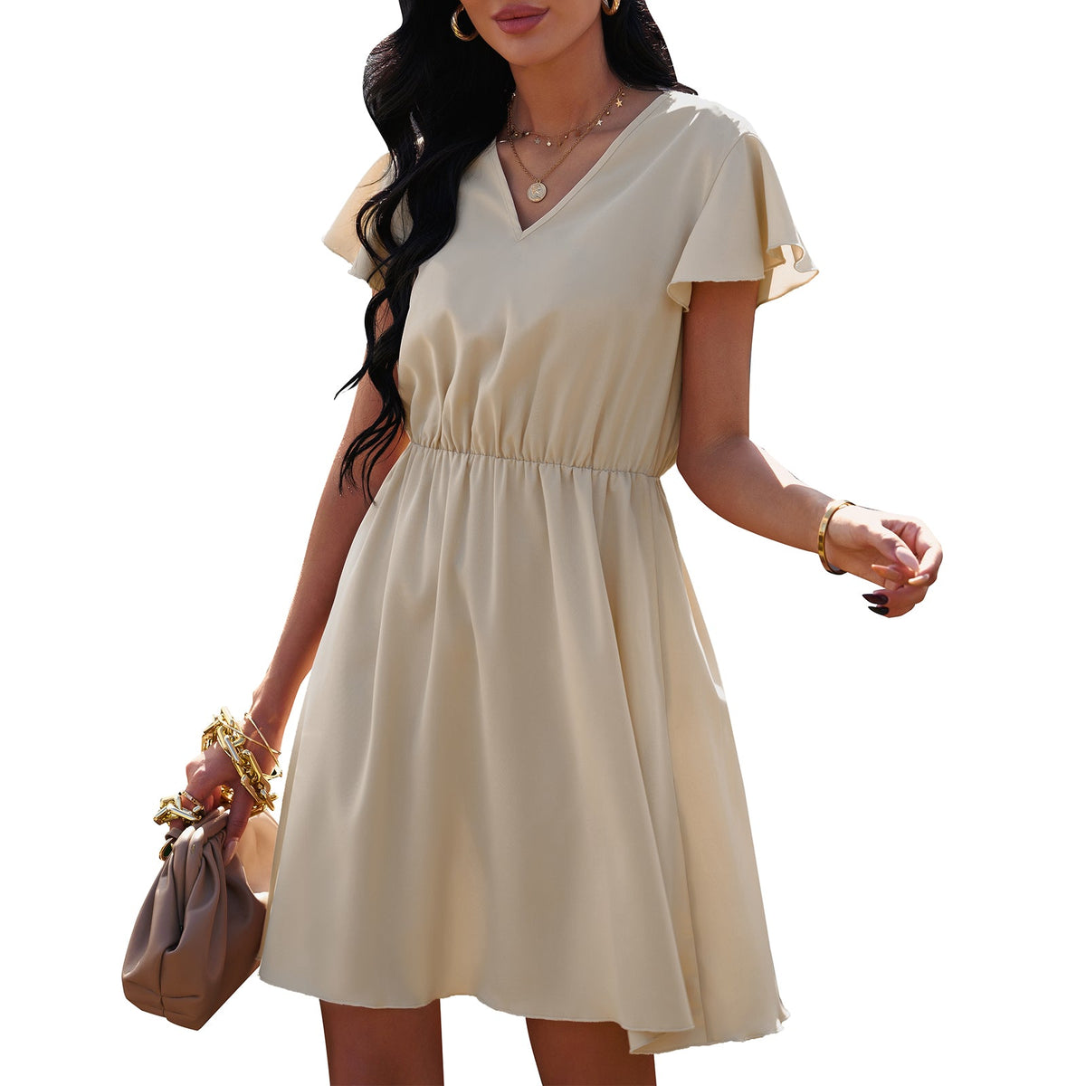 Fashion V Neck Lace Chiffon Backless Dress