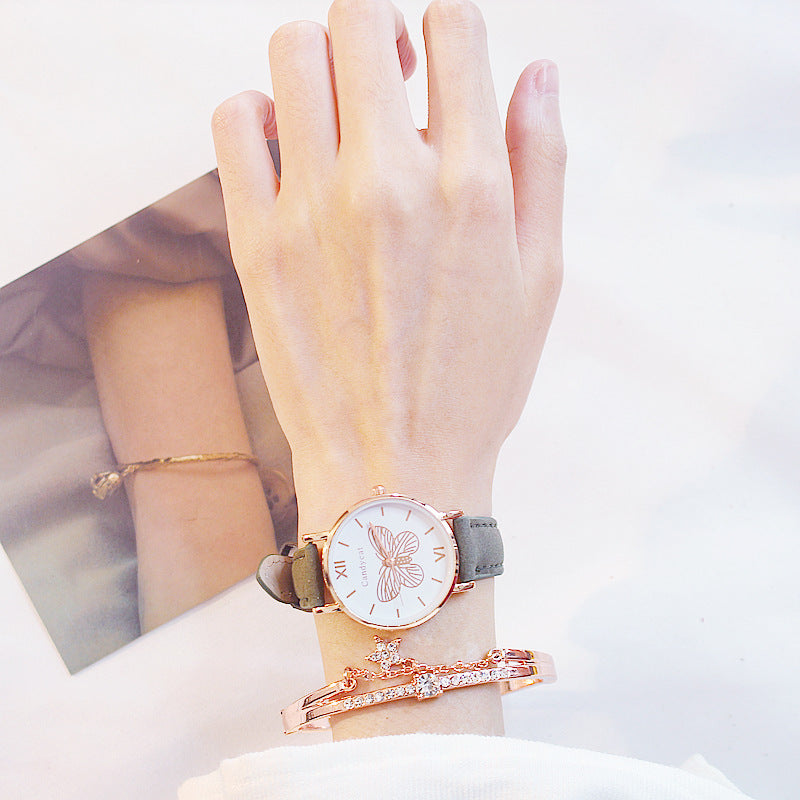 Ladies Fashion Trend Wild Butterfly Dial Belt Quartz Watch