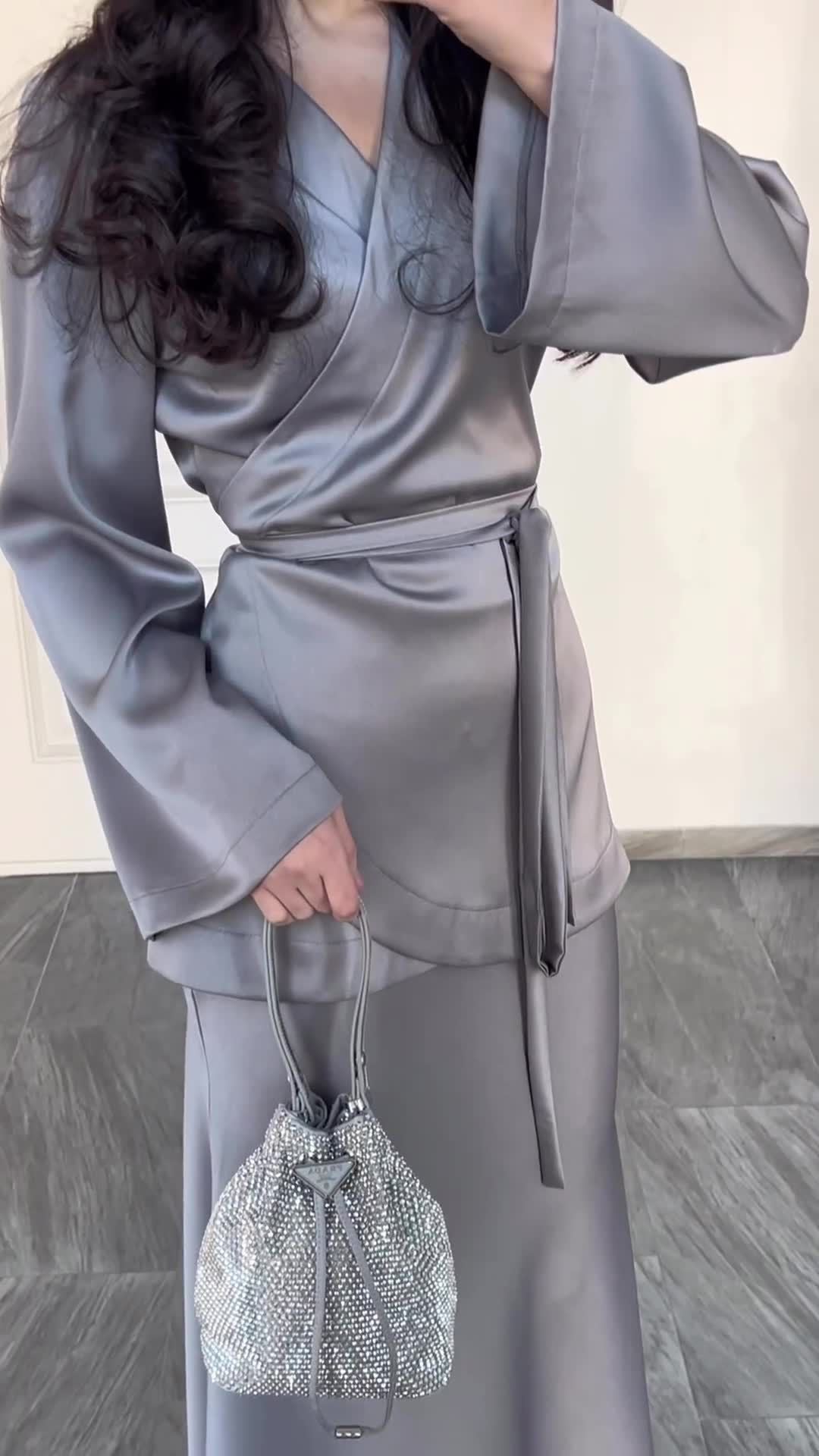 Fashion Satin Patchwork Long Dress Suit Women