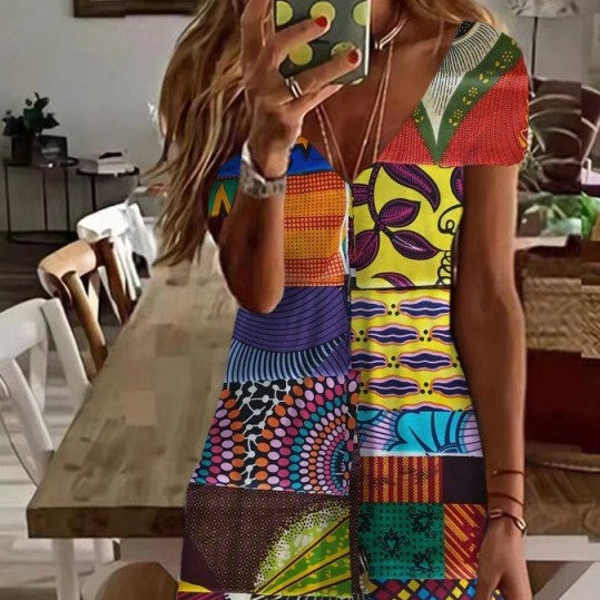 Summer V-neck Short Sleeve Women Dress