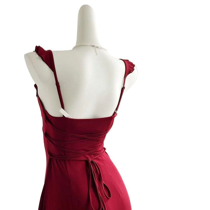Pure Color Gentle Backless Sling Dress Women