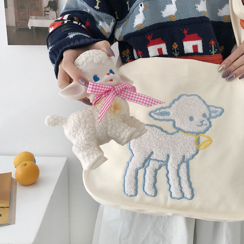 Sheep embroidery wild college style bag