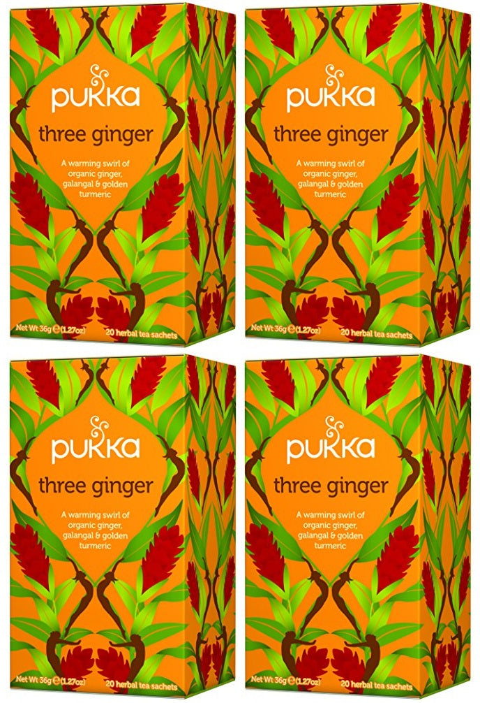 Pukka Organic Three Ginger Herbal Tea 20 Sachets – Pack of 4 (80 Sachets Total)