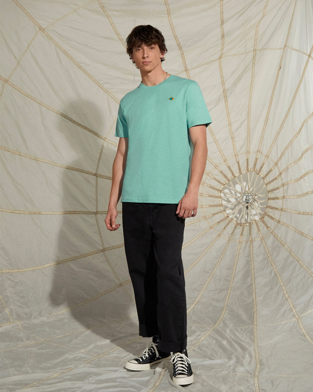 Fish Embroidered T-Shirt Heather Green
