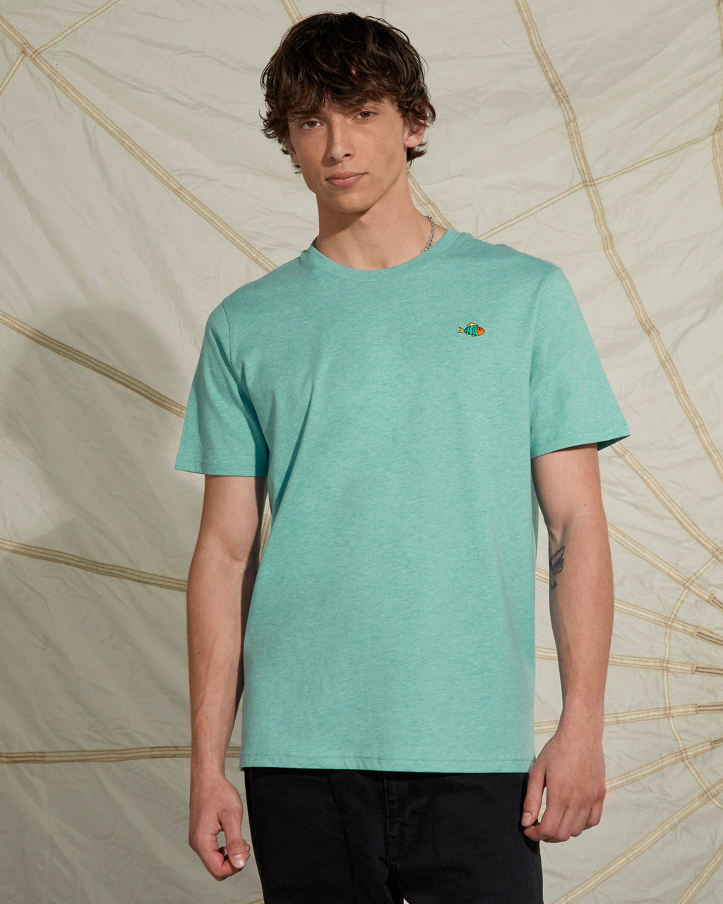 Fish Embroidered T-Shirt Heather Green