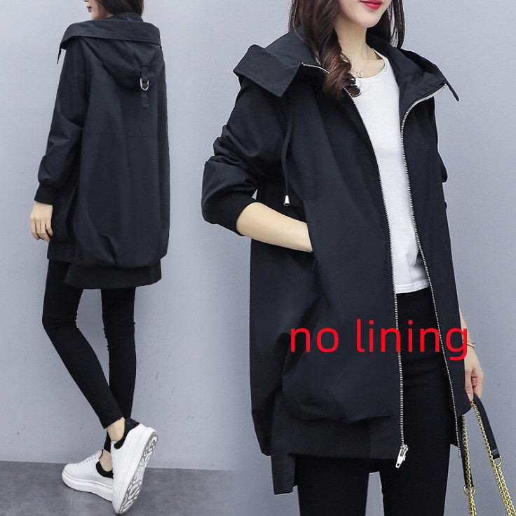 Loose Casual Hooded Mid-Length Trench Coat