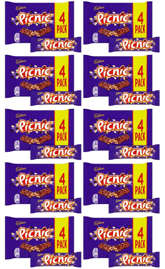 10 x tableta de chocolate Cadbury Picnic paquete de 4 de 152 g