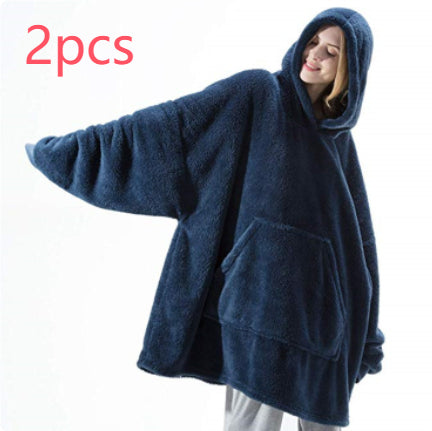 Hoodie Sweatshirt With Big Pocket Tops Sweater Comfortable Loose Double-Sided Fleece Thicker Wearable Blanket