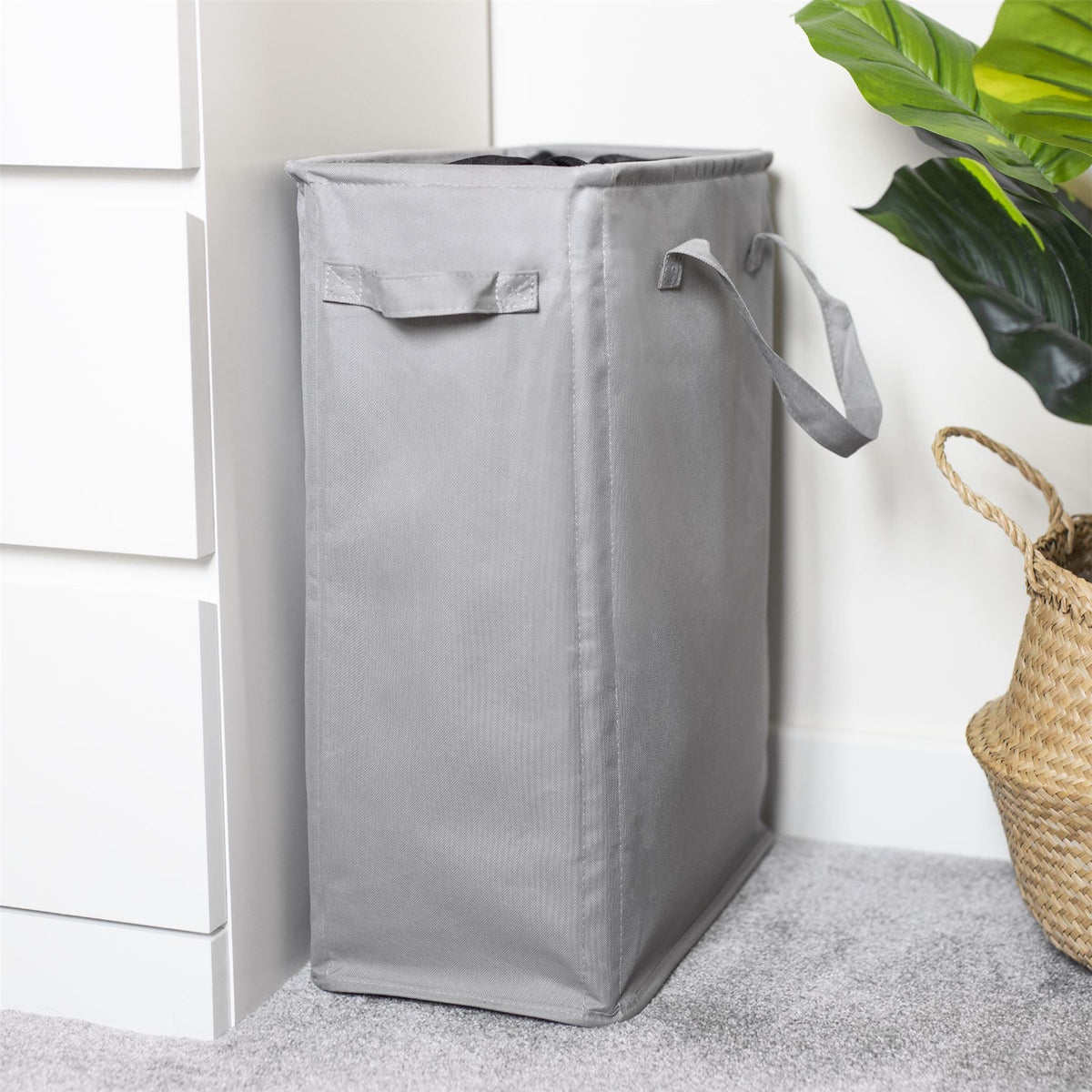 45L Slim Laundry Basket with Handles Grey | M&W
