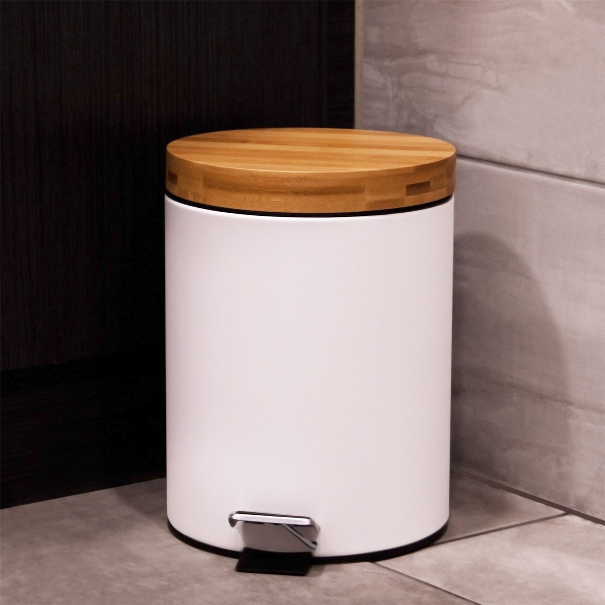 Bathroom Bin with Bamboo Lid 5L | M&W