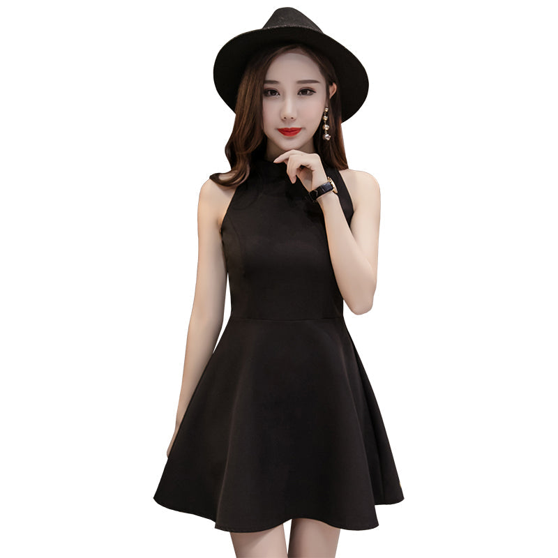 Sleeveless Hanging Neck Summer Strapless Slim High Waist Black Dress Women's Clothing