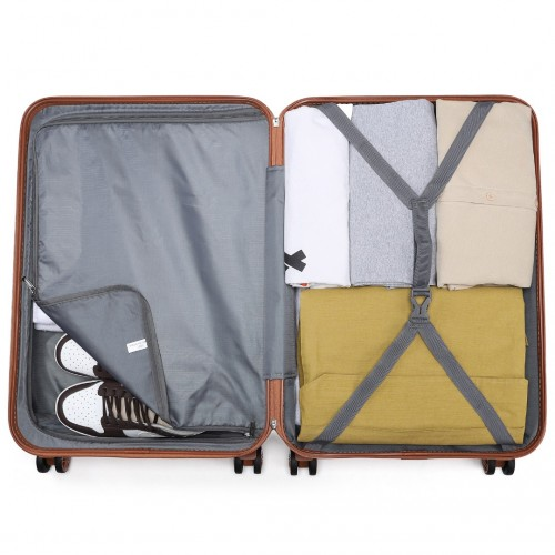 K1871-1L - Kono ABS Sculpted Horizontal Design 3 Piece Suitcase Set - Cream