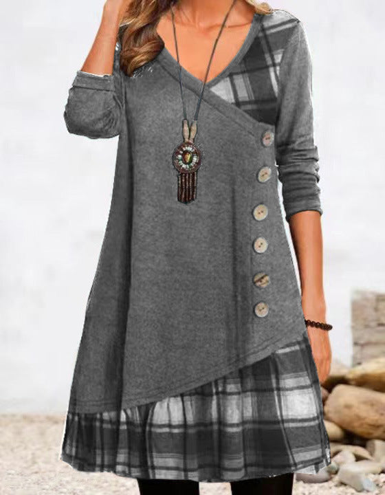 Casual Patchwork Long Sleeve Dress For Women