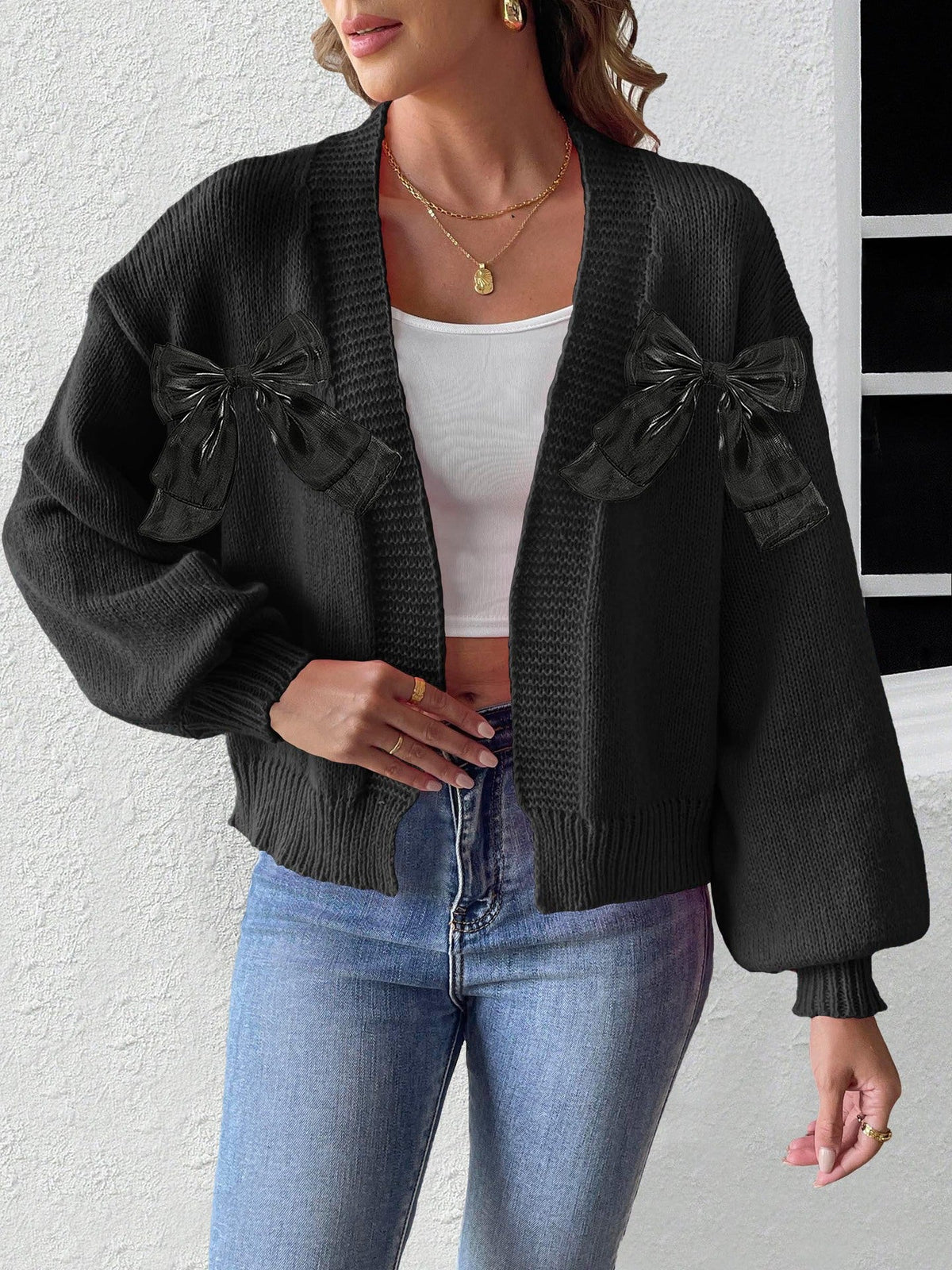 Women's Ribbon Bow Stitching Personality Sweater Coat