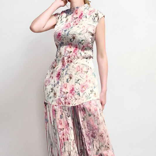 Long Sleeve Printed Chiffon Midi Dress | High Waist | S–3XL