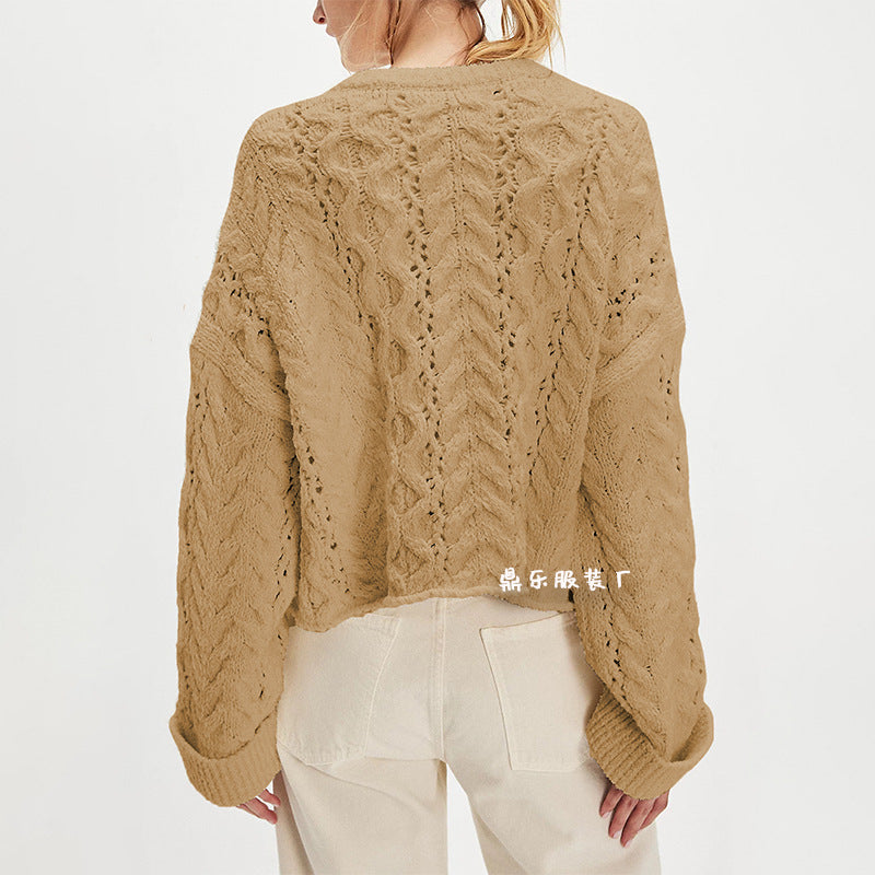 Cable Loose-fitting Solid Color Pullover Sweater