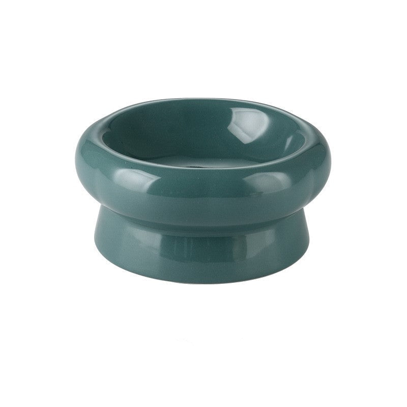 Ceramic cat bowl protects cervical spine high feet