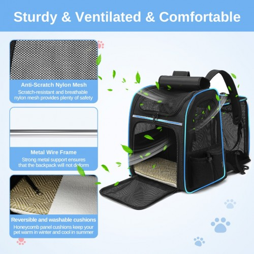 PTD2441 - Dogat Expandable And Foldable Pet Backpack Carrier with Ventilated Mesh Windows Comfortable & Secure Design - Black